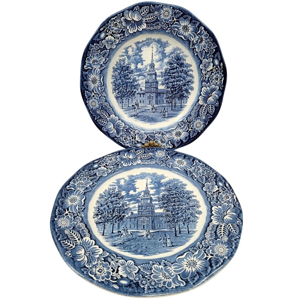 Staffordshire Vintage‎ Liberty Blue 1776 Colonial Transferware 2 Dinner Plate 12